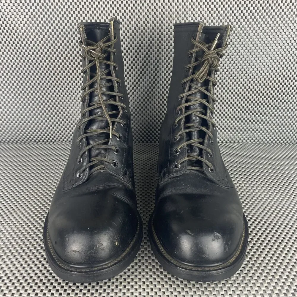 Vintage 1992 Wolverine Military Combat Boots Mens 9 R Black Leather Steel Toe